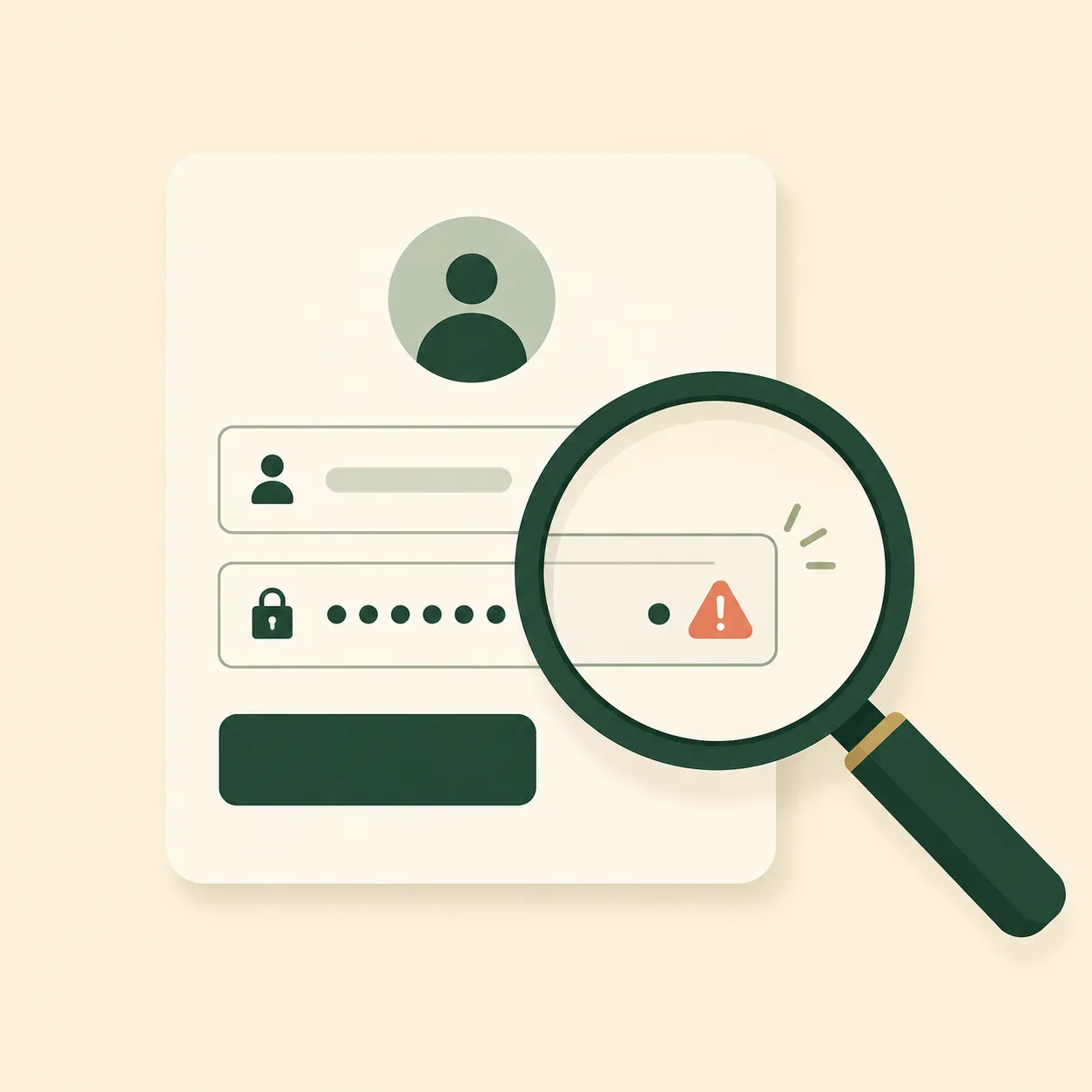Magnifying glass over a suspicious login page highlighting a slightly misspelled domain name