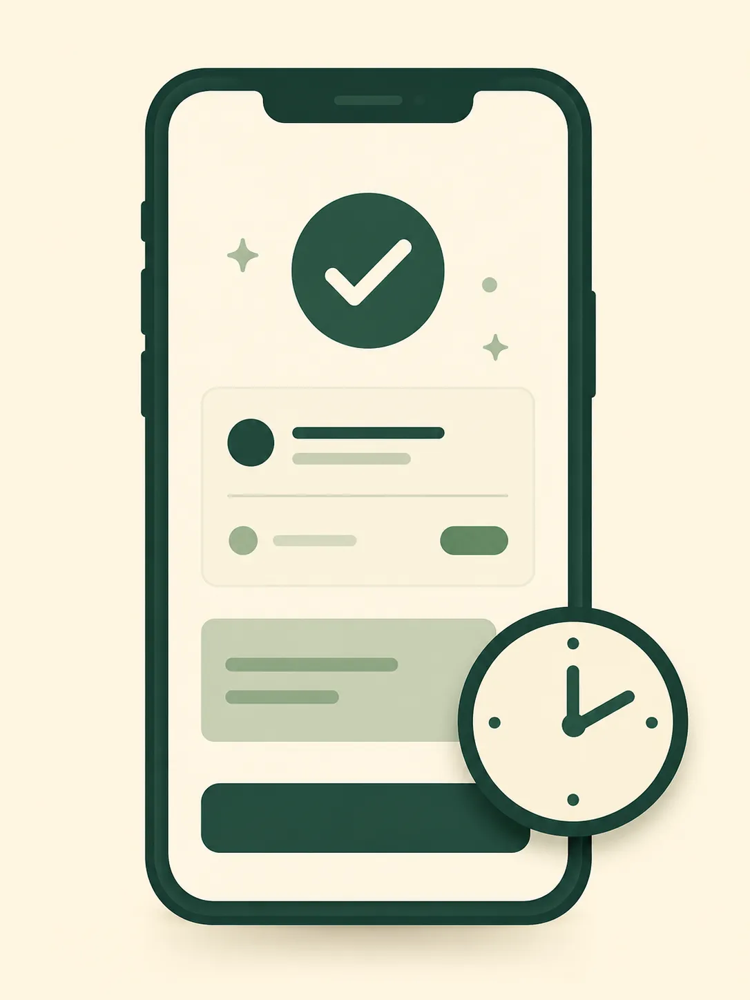 Clock icon overlaid on a withdrawal confirmation screen representing processing time